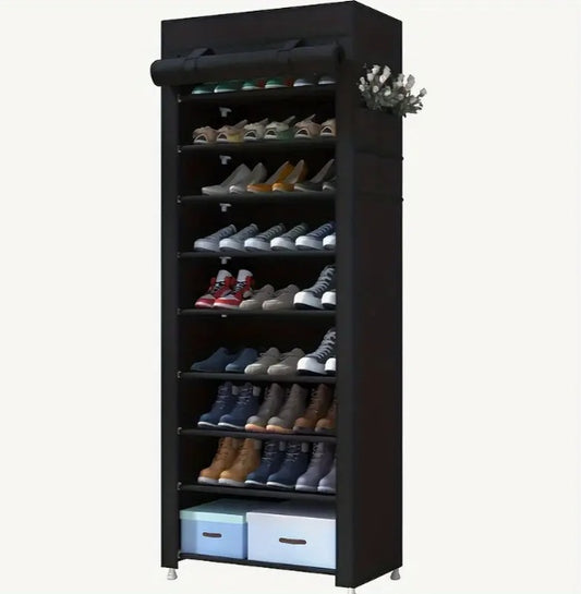 9-Tier High Capacity Shoe Rack Management, With Dust Cover, Space-Saving Entryway Shoe Rack, Easy To Assemble, Suitable For Home Use
