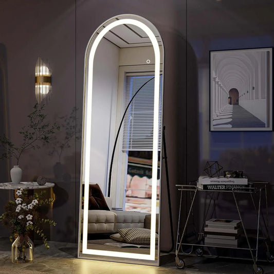 Koonmi LED Mirror Full Length Full Body Mirror with Lights Free Standing Lighted Floor Mirror with Touch Control Brightness Adjustment for Makeup and Dressing (Arch 20x63)