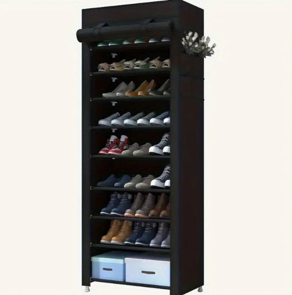 9-Tier High Capacity Shoe Rack Management, With Dust Cover, Space-Saving Entryway Shoe Rack, Easy To Assemble, Suitable For Home Use